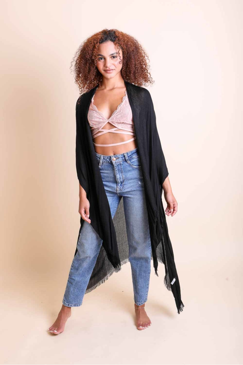 Frayed Trim Kimono-Soul Flow Apparel