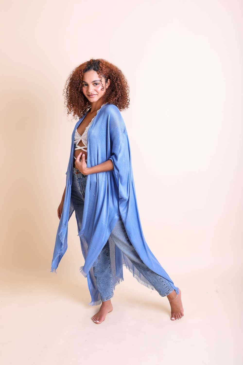 Frayed Trim Kimono-Soul Flow Apparel