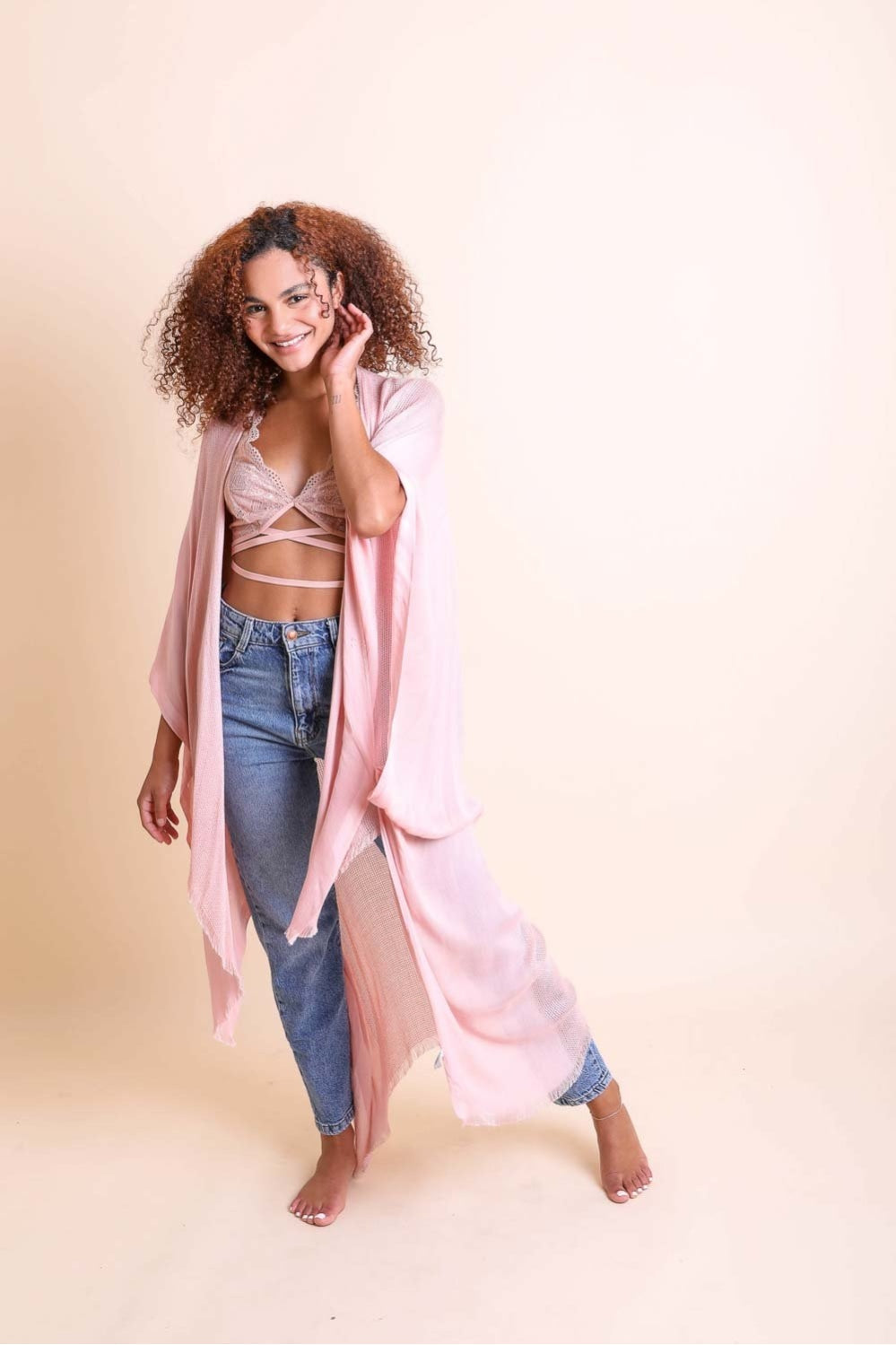 Frayed Trim Kimono-Soul Flow Apparel