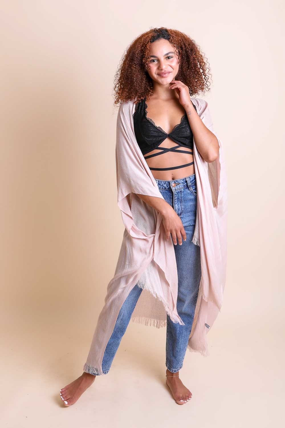 Frayed Trim Kimono-Soul Flow Apparel