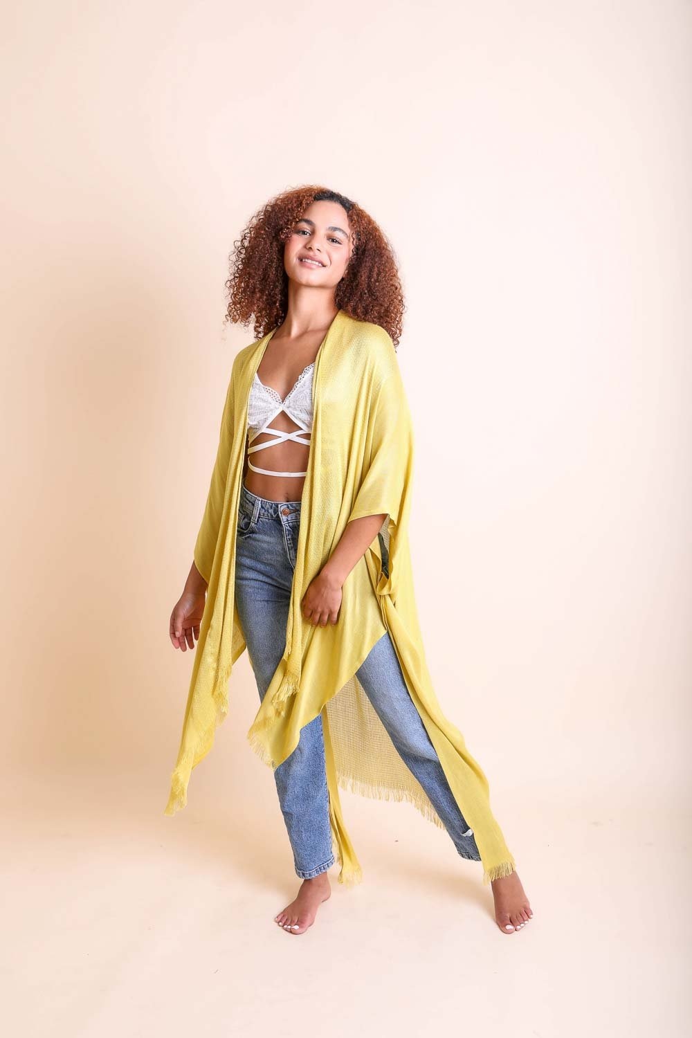 Frayed Trim Kimono-Soul Flow Apparel