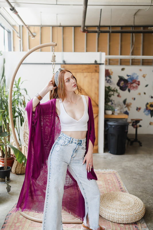 Soul Flow Apparel | Boho Spring Frayed Trim Kimono
