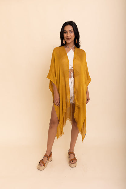 Sun-kissed Breeze Frayed Trim Kimono Leto Collection