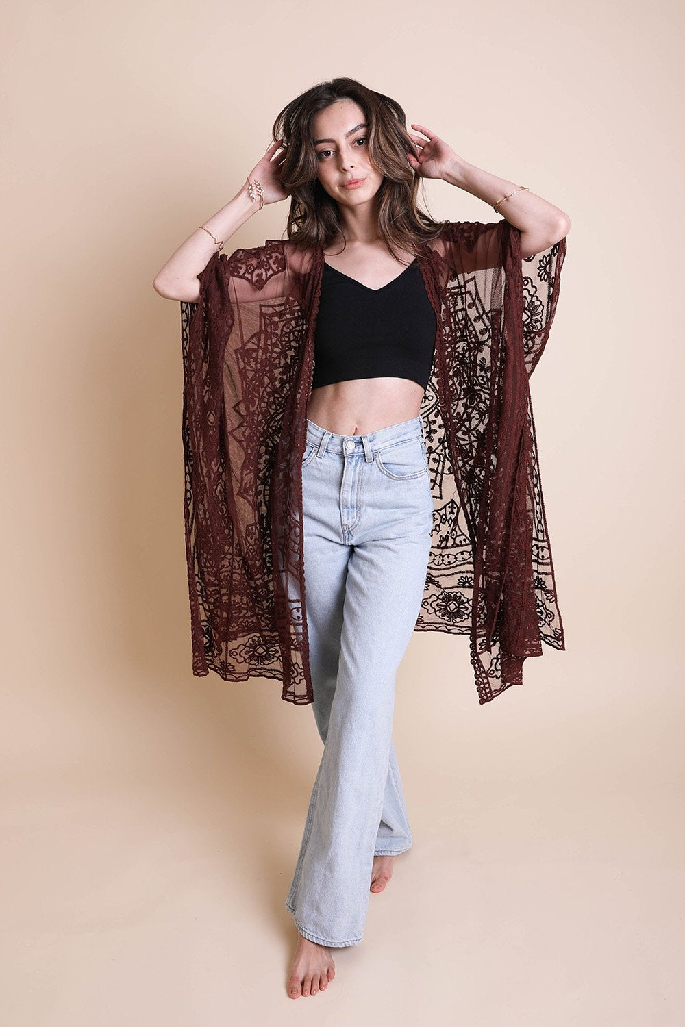 Floral Mandala Mesh Kimono-Soul Flow Apparel