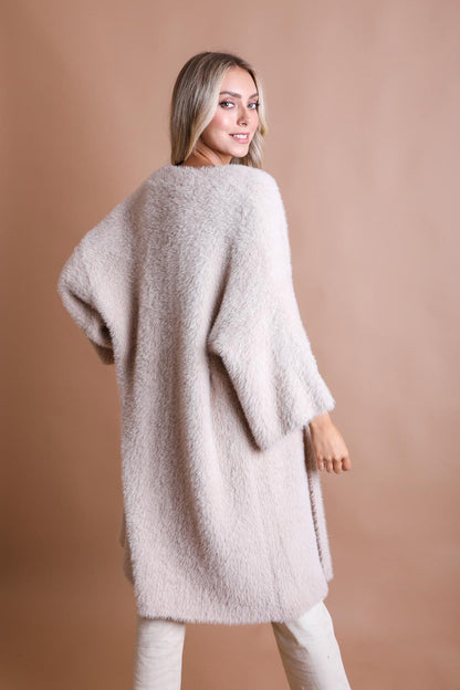 Leto Collection boho mohair knit cardigan in soft beige with loose sleeves and cozy fit