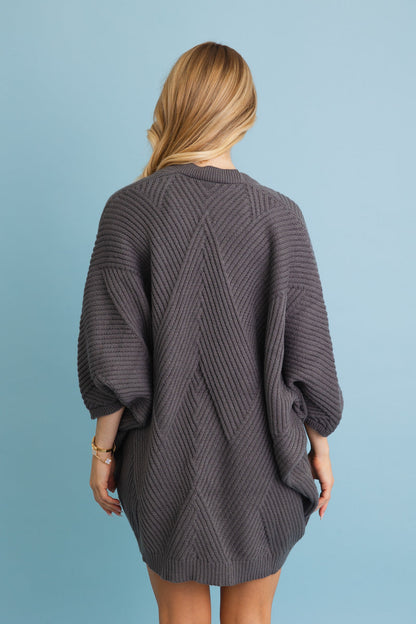 Leto Collection boho ribbed knit cardigan in gray featuring a stylish oversized design