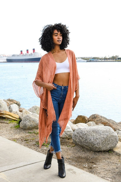 Sequin Border Frayed Kimono-Soul Flow Apparel