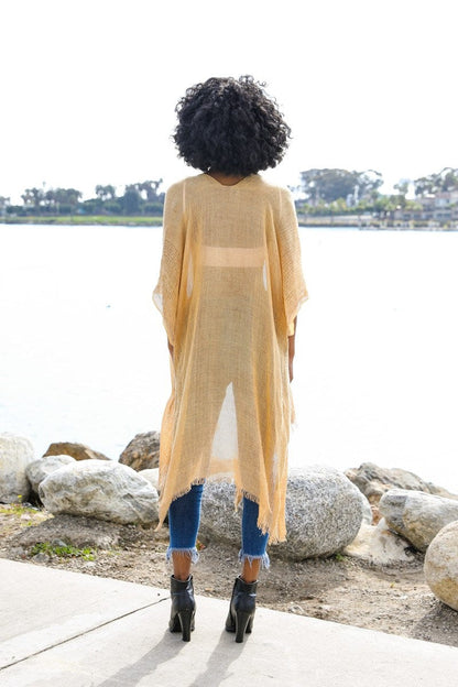 Sequin Border Frayed Kimono-Soul Flow Apparel
