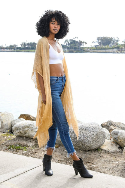 Sequin Border Frayed Kimono-Soul Flow Apparel