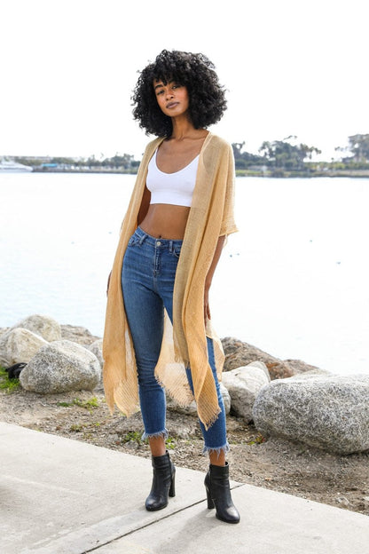 Sequin Border Frayed Kimono-Soul Flow Apparel