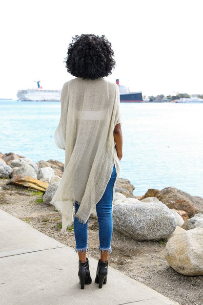 Sequin Border Frayed Kimono-Soul Flow Apparel