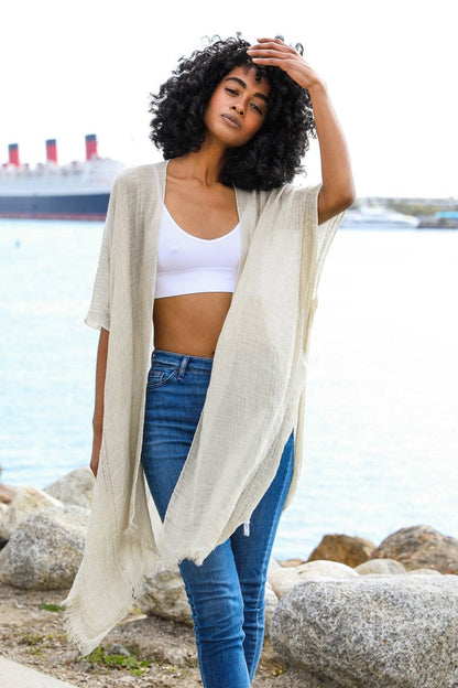 Sequin Border Frayed Kimono-Soul Flow Apparel