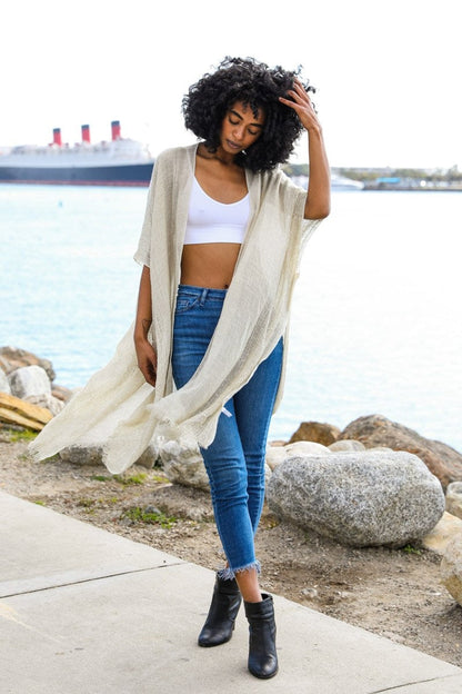 Sequin Border Frayed Kimono-Soul Flow Apparel