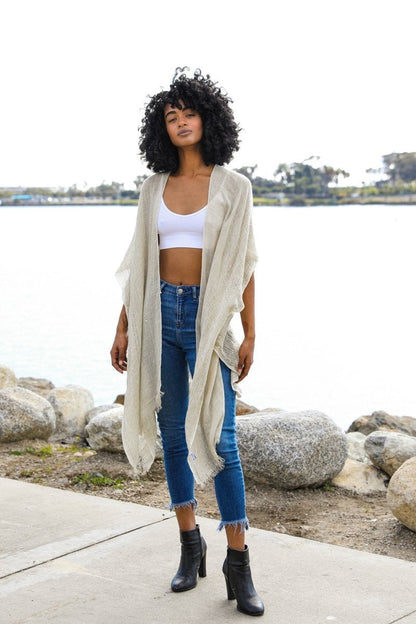 Sequin Border Frayed Kimono-Soul Flow Apparel