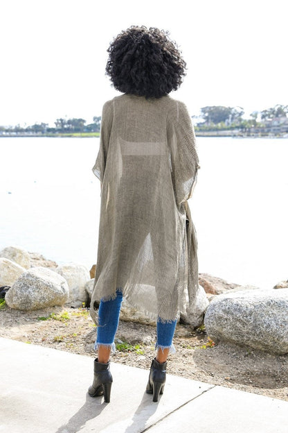 Sequin Border Frayed Kimono-Soul Flow Apparel