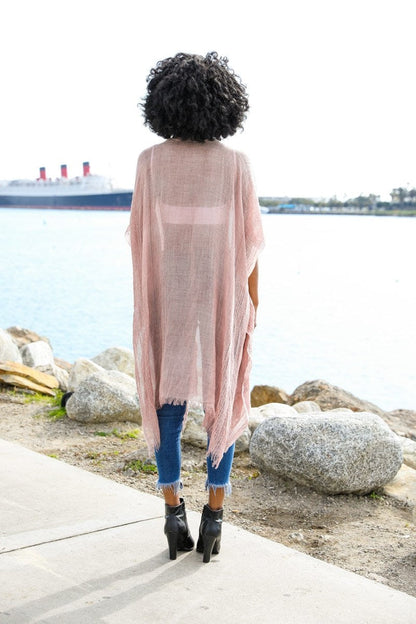 Sequin Border Frayed Kimono-Soul Flow Apparel