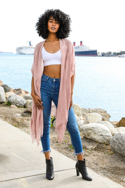 Sequin Border Frayed Kimono-Soul Flow Apparel