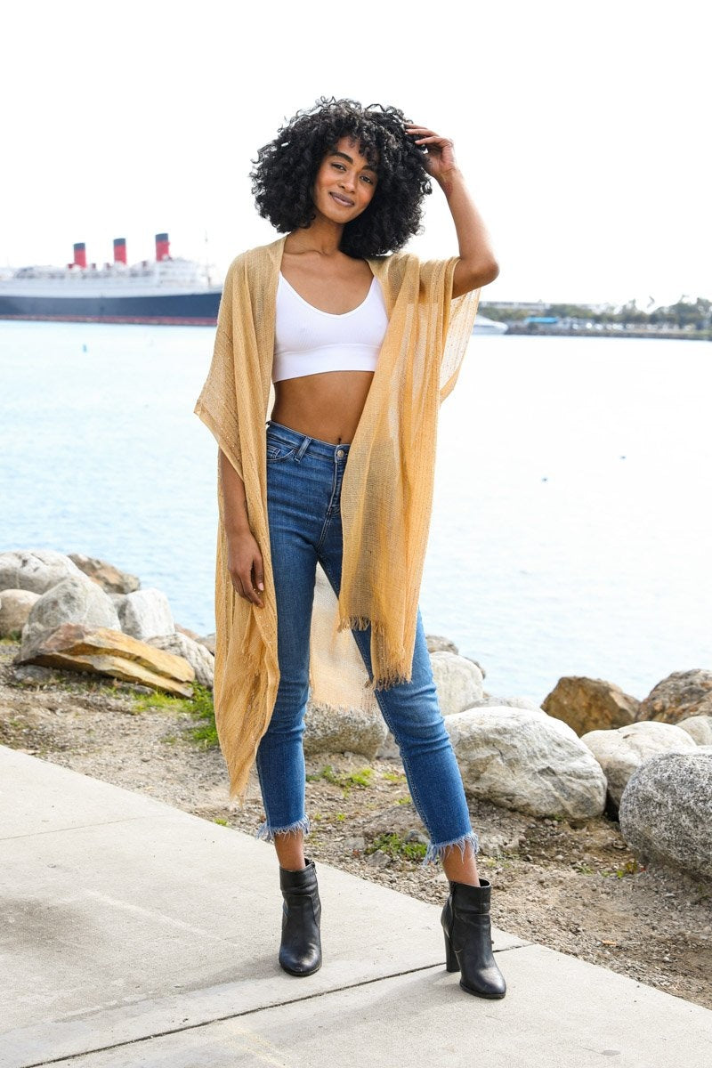 Sequin Border Frayed Kimono-Soul Flow Apparel