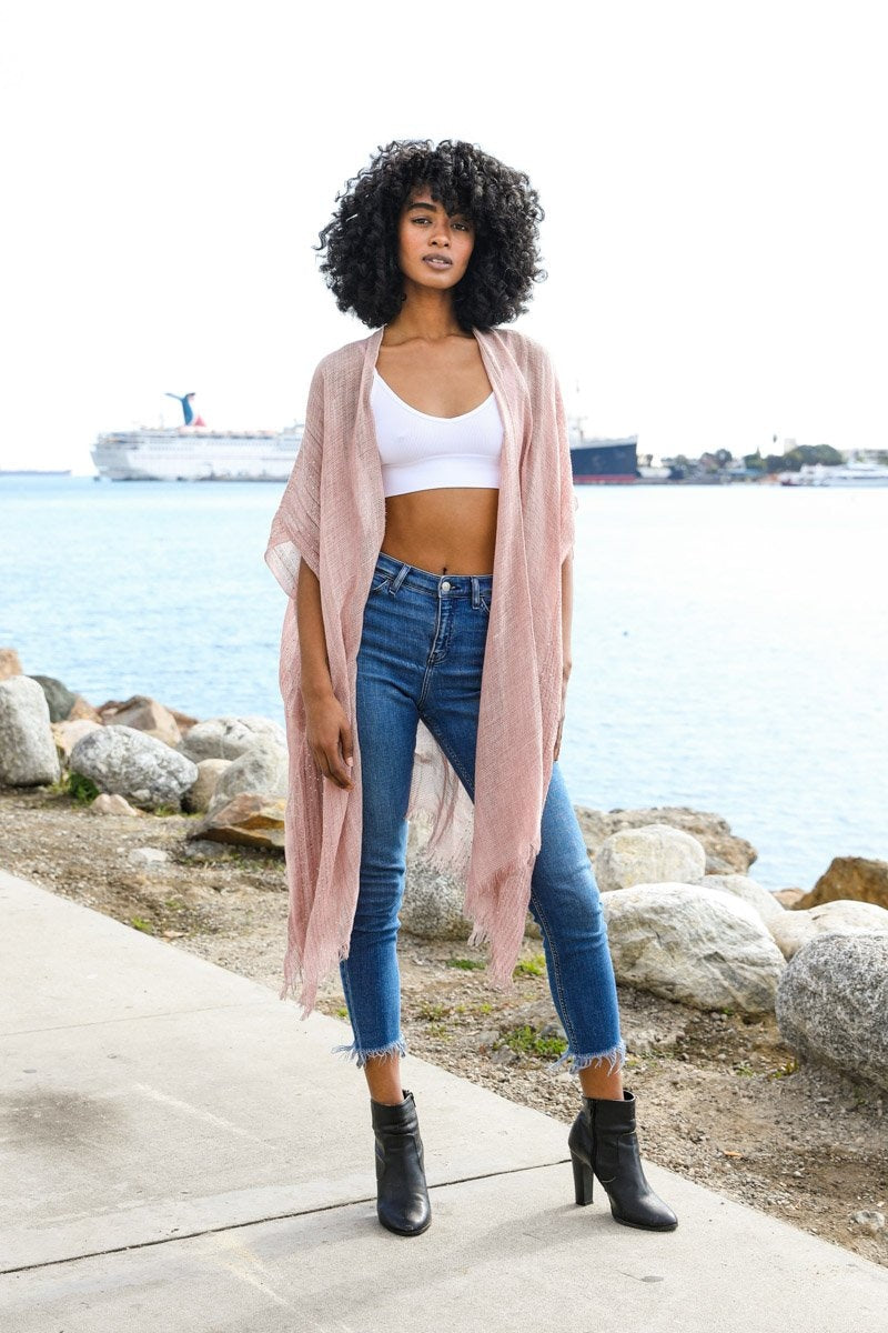 Sequin Border Frayed Kimono-Soul Flow Apparel