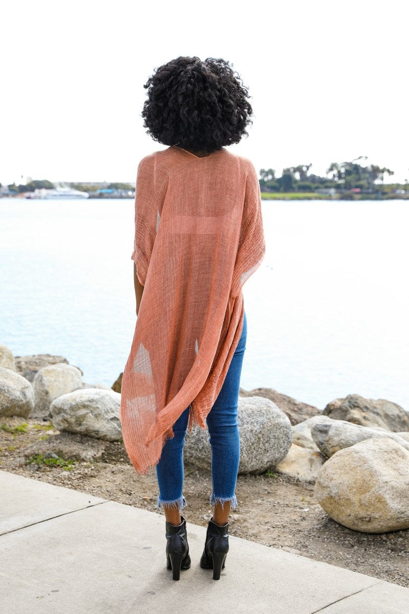 Sequin Border Frayed Kimono-Soul Flow Apparel