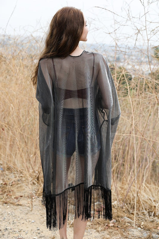 Soul Flow Apparel | Boho Sheer Kimono with Fringe Detail