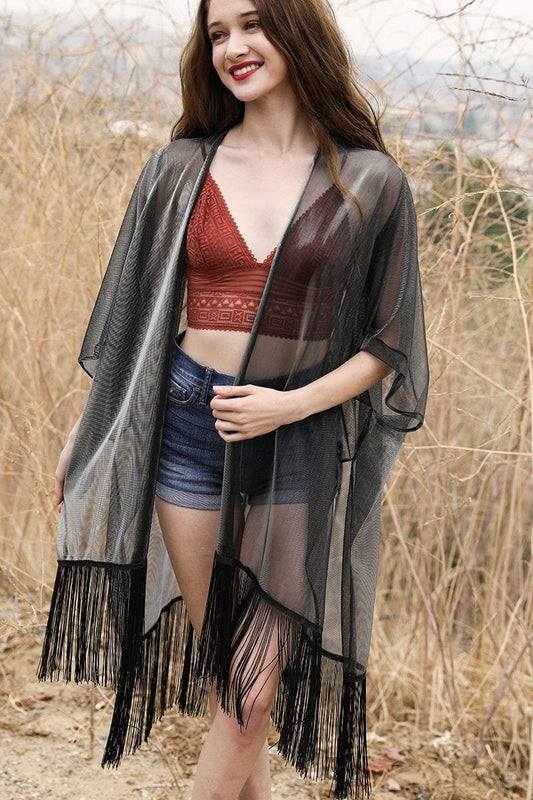 Soul Flow Apparel | Boho Sheer Kimono with Fringe Detail