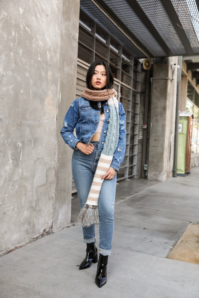 Boho Speckle Stripe Tassel Scarf-Soul Flow Apparel