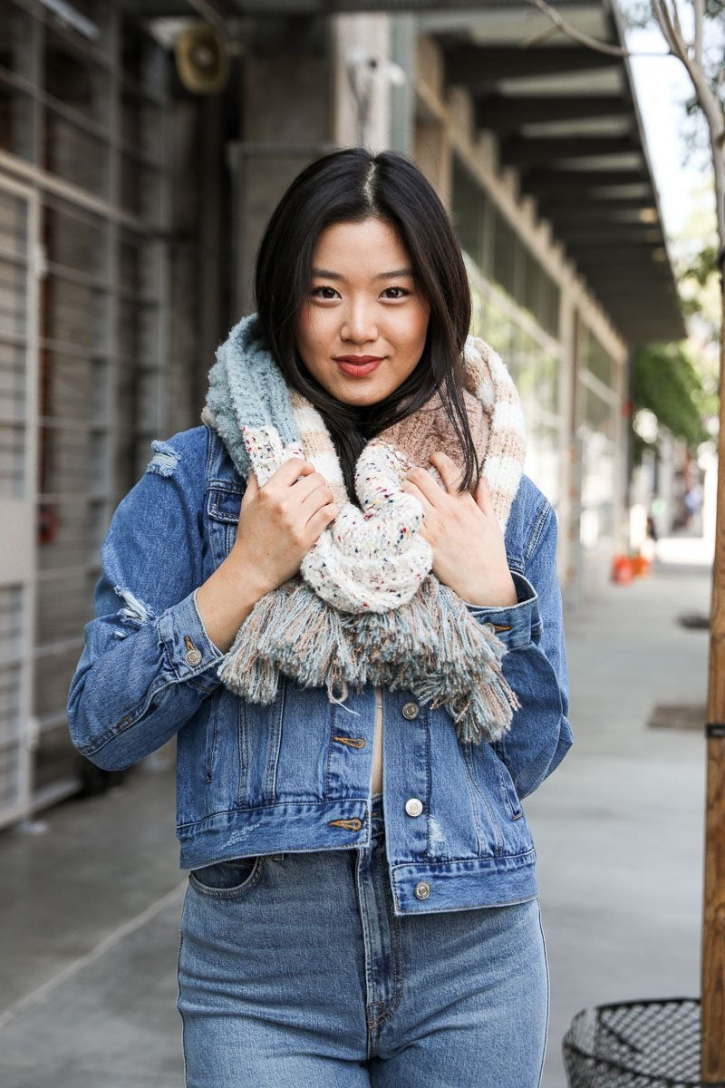 Boho Speckle Stripe Tassel Scarf-Soul Flow Apparel