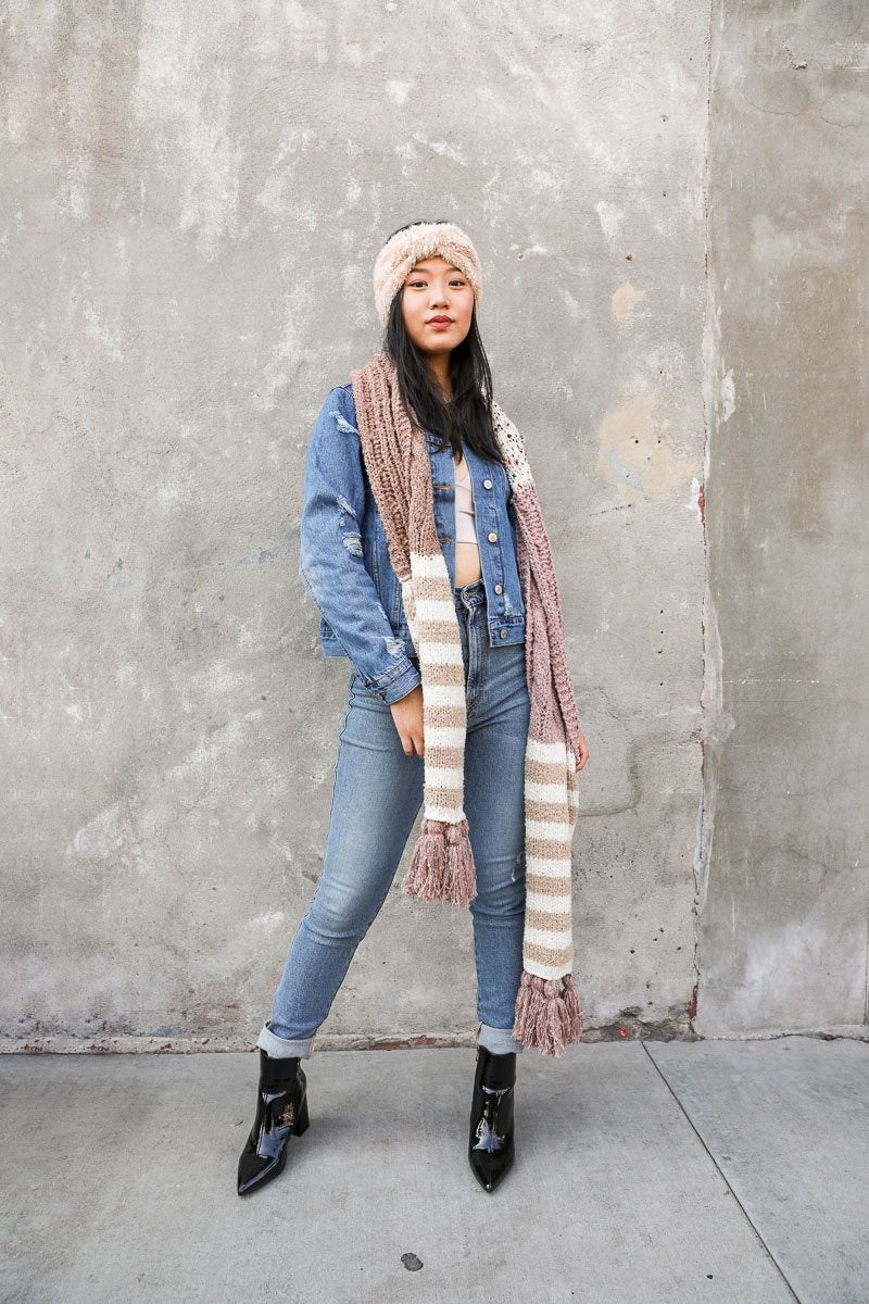 Boho Speckle Stripe Tassel Scarf-Soul Flow Apparel