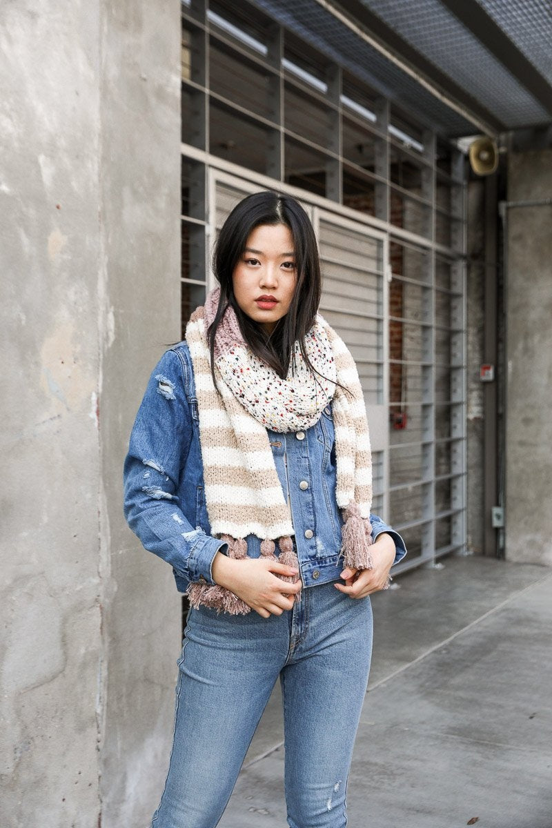 Boho Speckle Stripe Tassel Scarf-Soul Flow Apparel