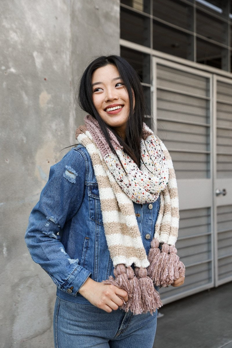 Boho Speckle Stripe Tassel Scarf-Soul Flow Apparel
