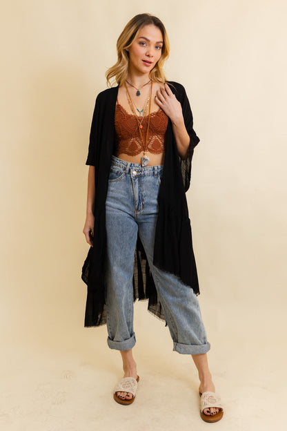 Solid Ruffle Edge Bohemian Kimono-Soul Flow Apparel
