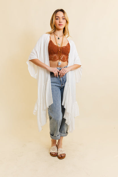 Solid Ruffle Edge Bohemian Kimono-Soul Flow Apparel