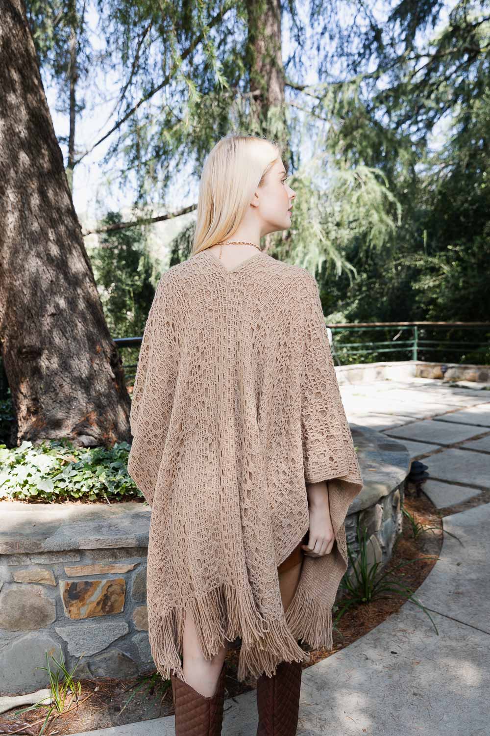 Leto Collection Boho Tassel Wrap in Soft Beige with Fringe Detail for Stylish Layering