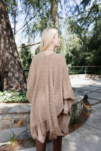 Leto Collection Boho Tassel Wrap in Soft Beige with Fringe Detail for Stylish Layering