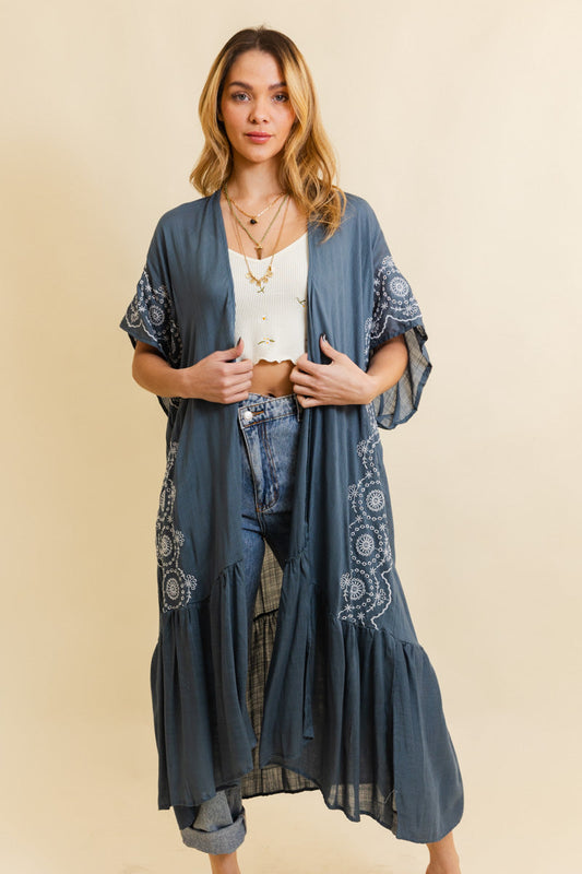 Soul Flow Apparel | Boho Boho Tribal Embroidered Longline Kimono