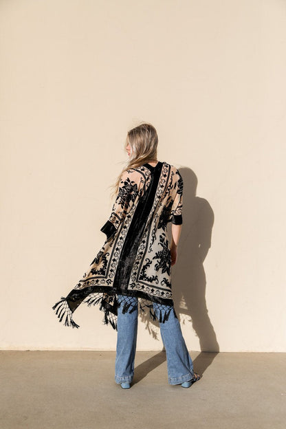 Velvet Mesh Tapestry Kimono-Soul Flow Apparel