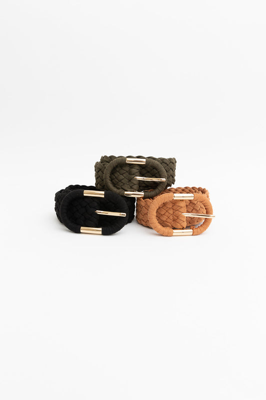 Braided Suede Accent Oval Buckle Belt-Soul Flow Apparel