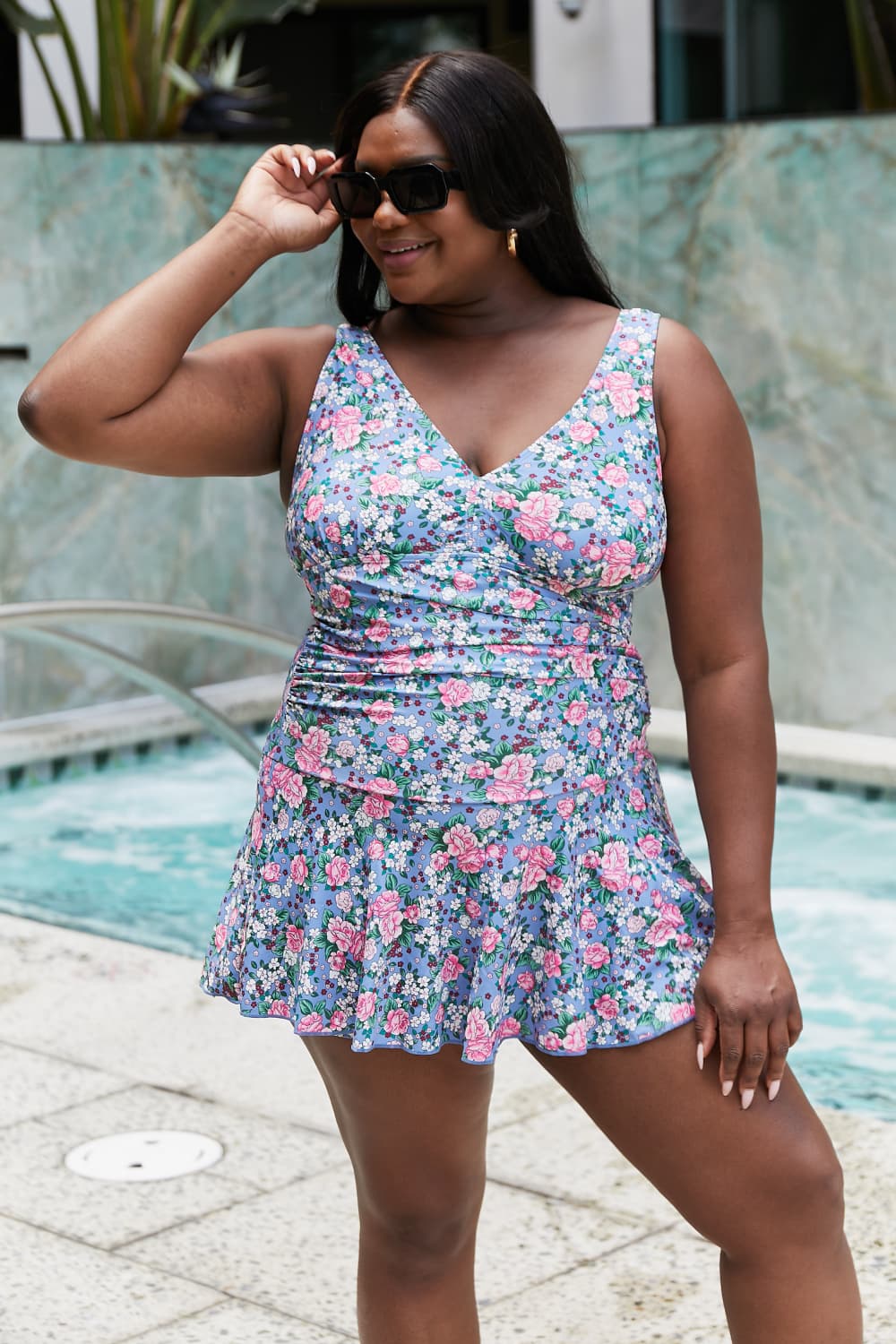 Marina West Swim Full Size Clear Waters Swim Dress in Rose Sky-Soul Flow Apparel
