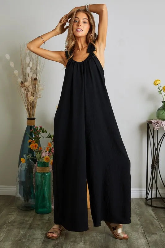 ADORA Full Size Elastic Ruffle Shoulder Jumpsuit Plus Size-Soul Flow Apparel