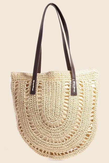 Fame Straw Braided Rounded Tote Bag-Soul Flow Apparel