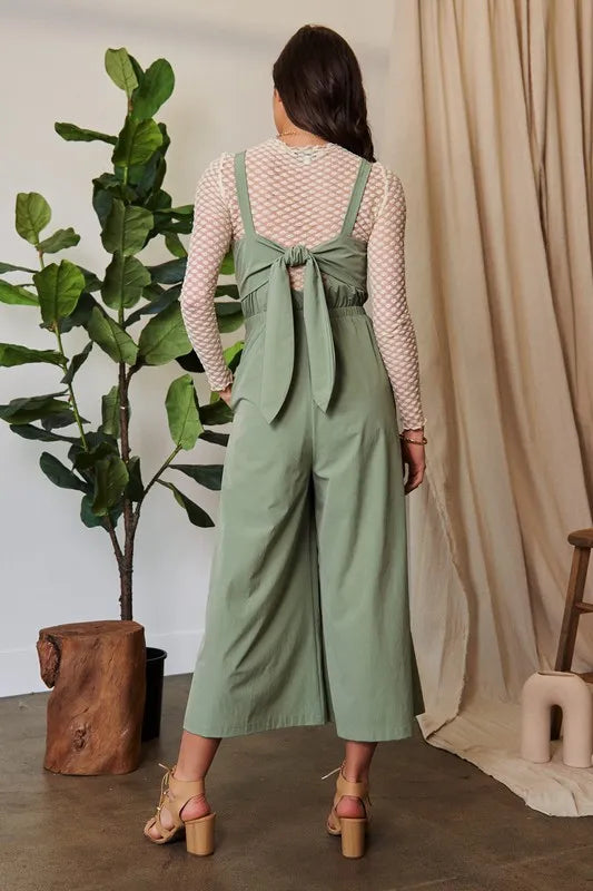 Davi & Dani Creased Wide Legs Elastic Waist Jumpsuit-Soul Flow Apparel