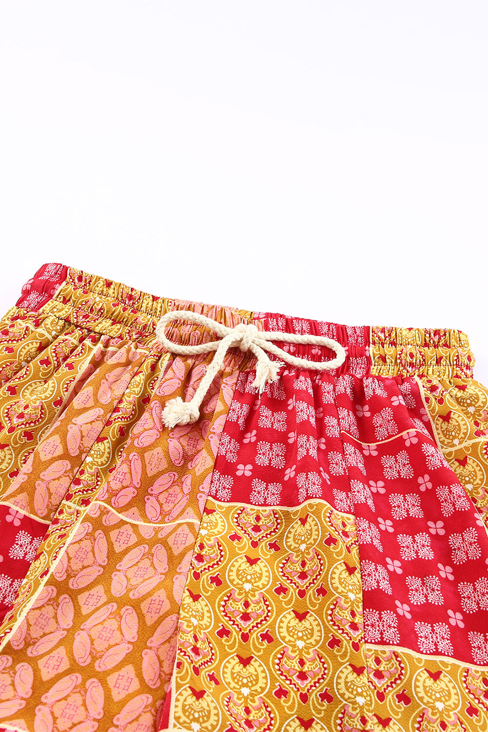 Bohemian Patchwork Drawstring Wide Leg Pants-Soul Flow Apparel