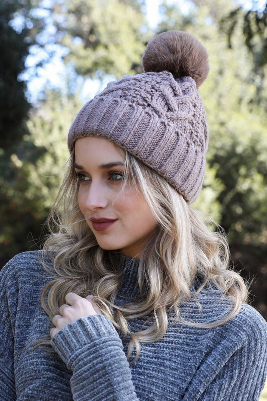 Soul Flow Apparel | Boho Cable Knit Pom Beanie