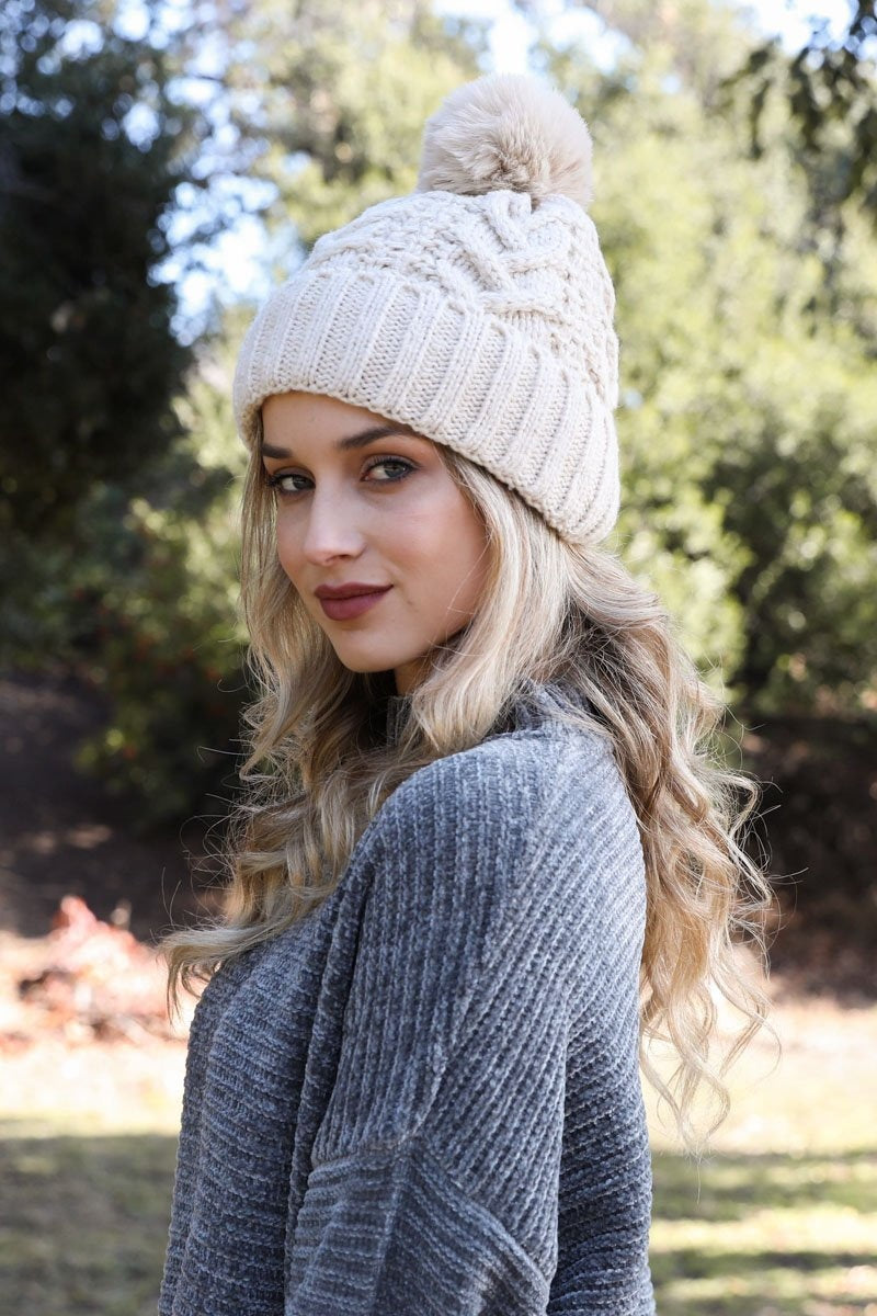 Cable Knit Pom Beanie-Soul Flow Apparel