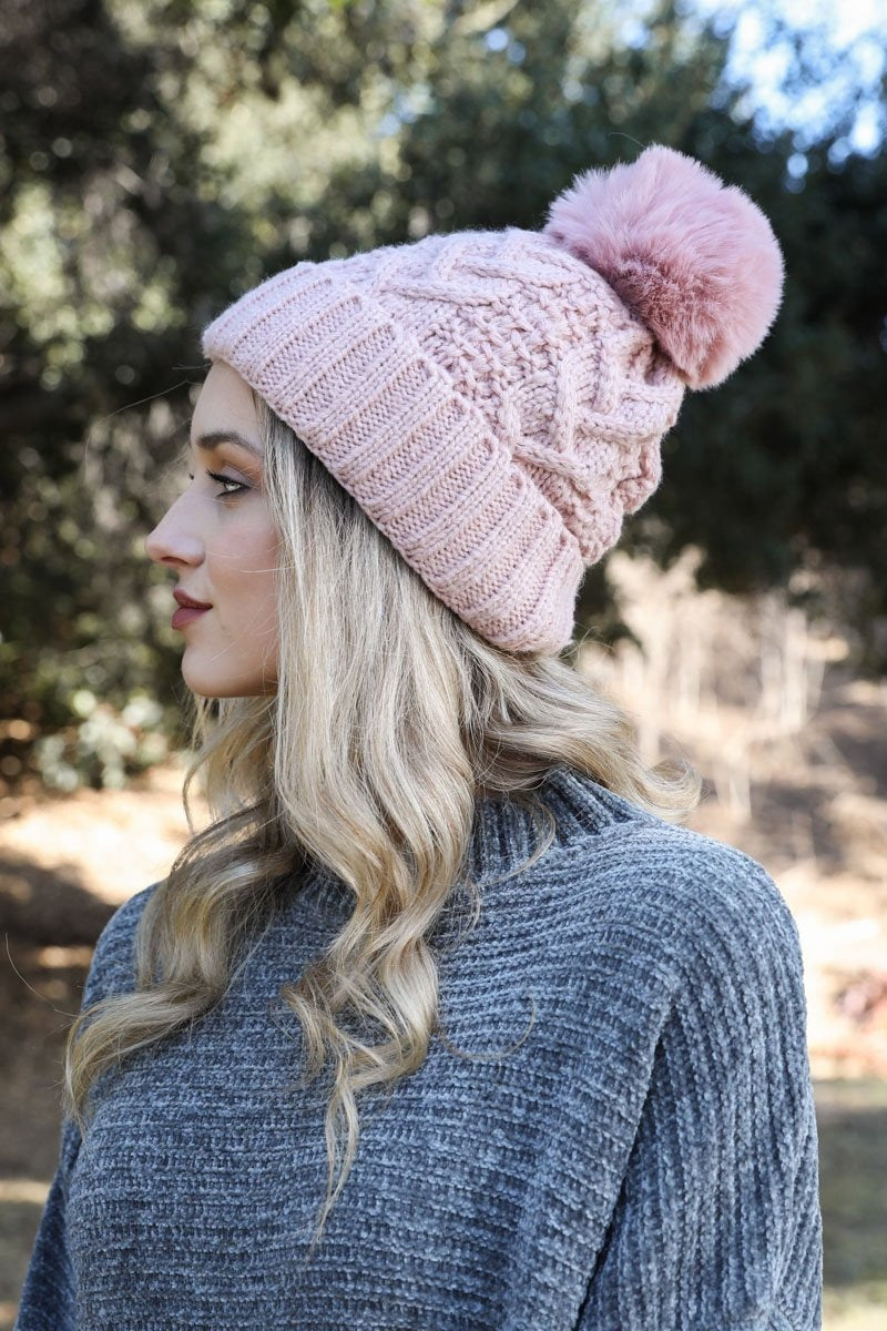 Cable Knit Pom Beanie-Soul Flow Apparel