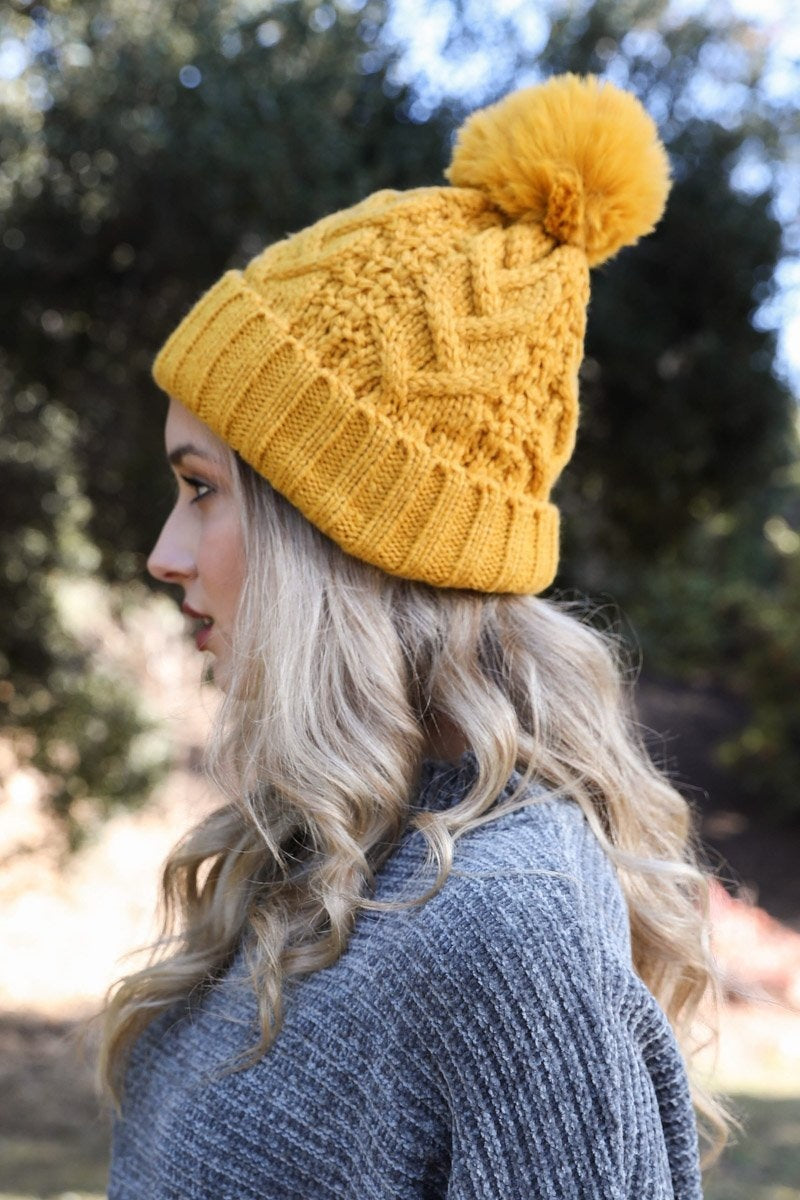 Cable Knit Pom Beanie-Soul Flow Apparel