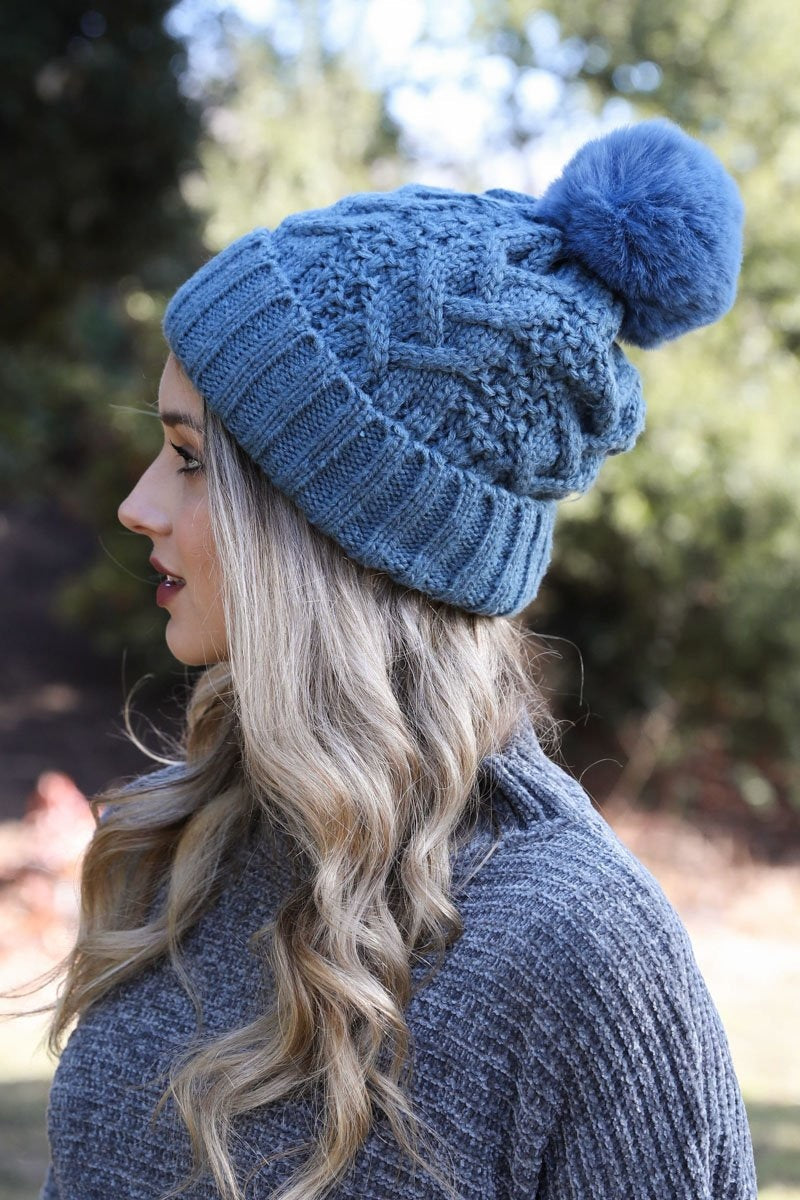 Cable Knit Pom Beanie-Soul Flow Apparel