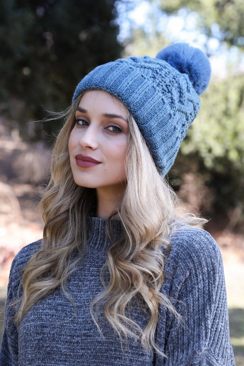 Cable Knit Pom Beanie-Soul Flow Apparel