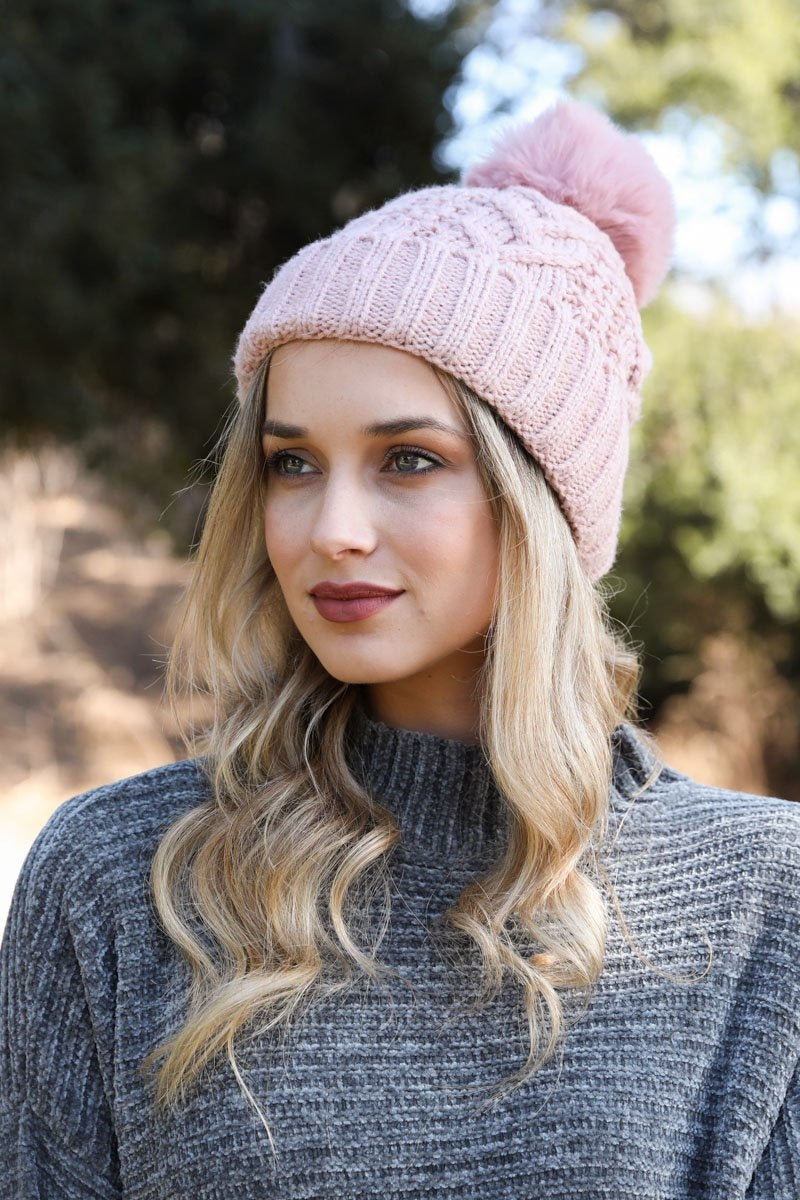 Cable Knit Pom Beanie-Soul Flow Apparel